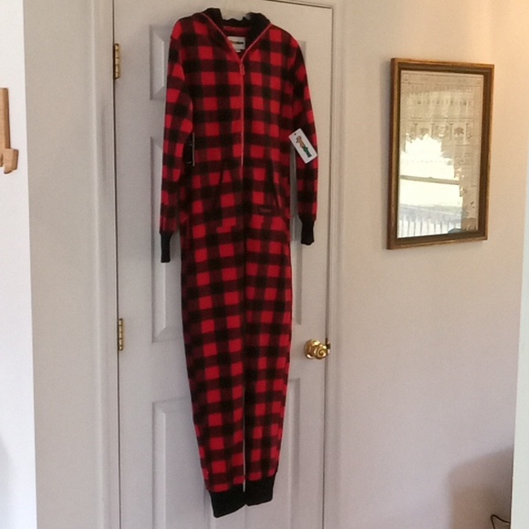 Tipsy Elves Buffalo Plaid Fleece Hooded Jumpsuit Lounge wear NWT - Picture 3 of 13